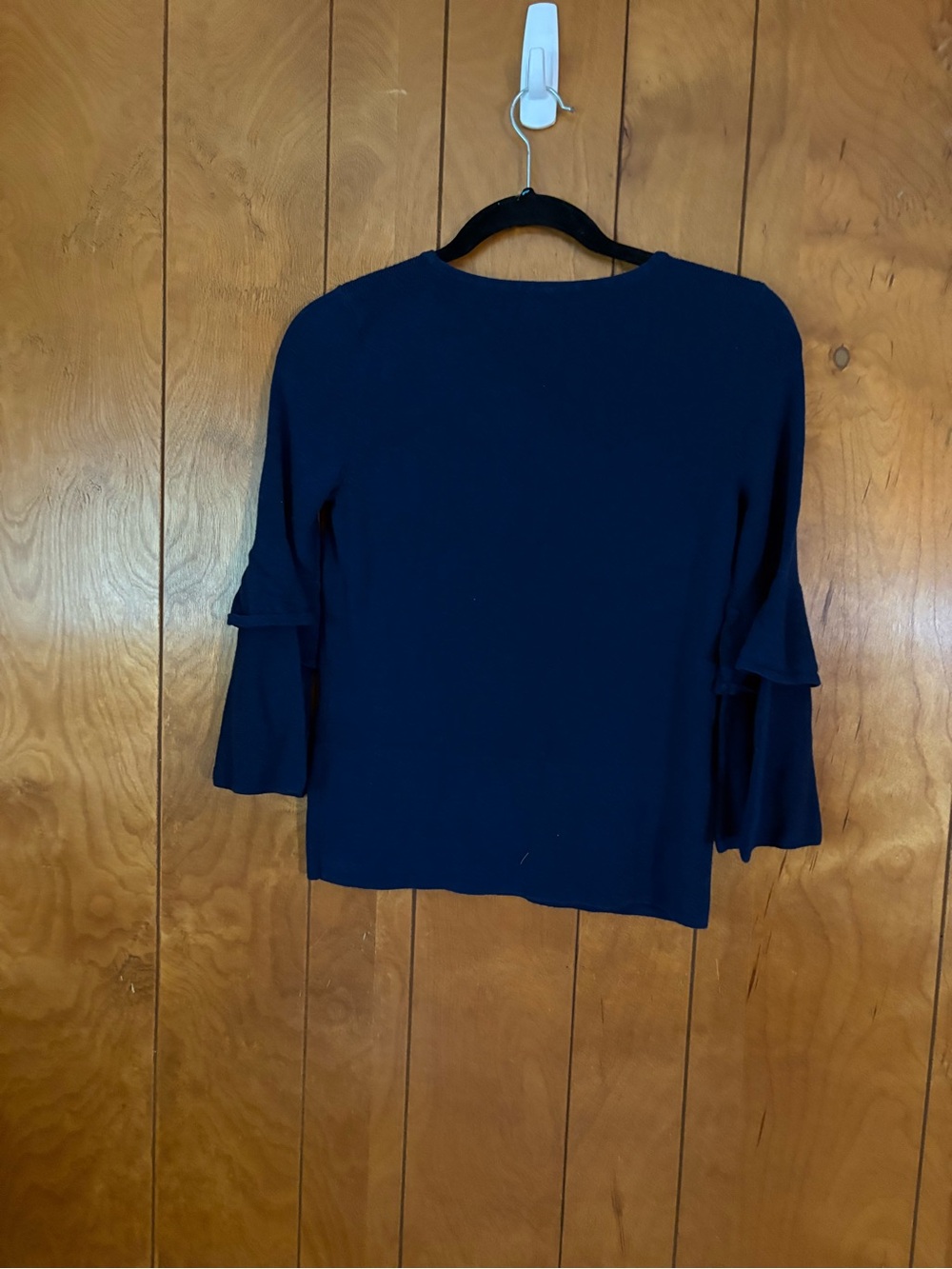 Talbots Navy Ruffle Sleeve Sweatshirt - Picture 2 of 5